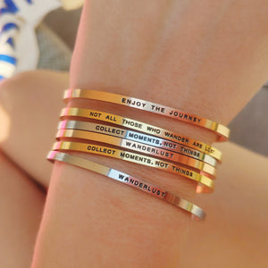 Mantra quote bracelet for women - Not all those who wander are lost - Silver, gold or rose gold - Travel Gift - Vagabond Life