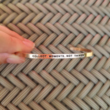 Load image into Gallery viewer, Mantra quote bracelet for women - Collect moments not things -  Rose Gold - Travel Gift - Vagabond Life