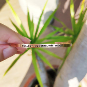 Mantra quote bracelet for women - Collect moments not things -  Rose Gold - Travel Gift - Vagabond Life