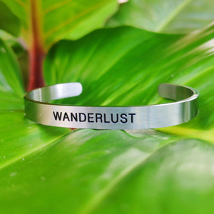 Mantra band for men - Wanderlust - Silver or Matte Black - Travel Gift - Vagabond Life
