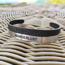Load image into Gallery viewer, Mantra band for men - Wanderlust - Silver or Matte Black - Travel Gift - Vagabond Life