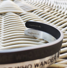 Load image into Gallery viewer, Mantra quote bracelet for men - Not all those who wander are lost - Silver or Matte Black - Travel Gift - Vagabond Life