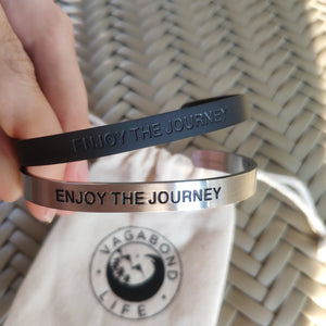 Mantra quote bracelet for men - Enjoy the journey - Black or Silver - Travel Gift - Vagabond Life