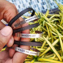 Load image into Gallery viewer, Mantra quote bracelet for men - Enjoy the journey - Black or Silver - Travel Gift - Vagabond Life