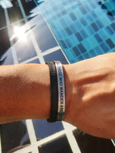 Load image into Gallery viewer, Mantra quote bracelet for men - Not all those who wander are lost - Silver or Matte Black - Travel Gift - Vagabond Life