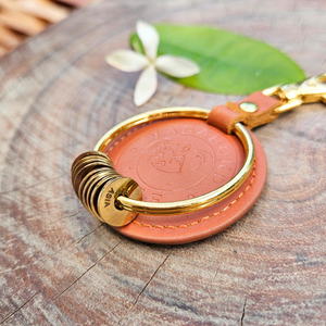 Brown Leather Keychain - Gold