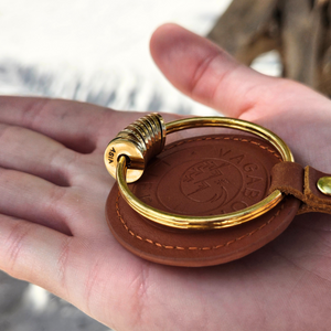 Brown Leather Keychain - Gold