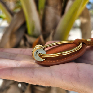 Brown Leather Keychain - Gold
