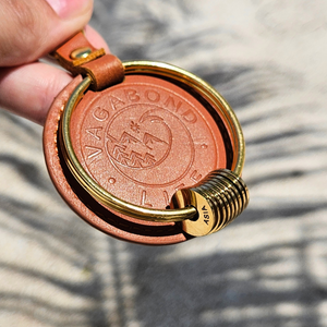 Brown Leather Keychain - Gold