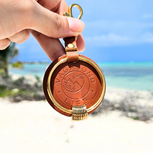 Brown Leather Keychain - Gold
