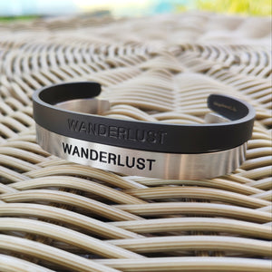 Mantra band for men - Wanderlust - Silver or Matte Black - Travel Gift - Vagabond Life