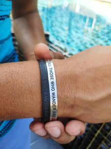 Mantra quote bracelet for men - Not all those who wander are lost - Silver or Matte Black - Travel Gift - Vagabond Life