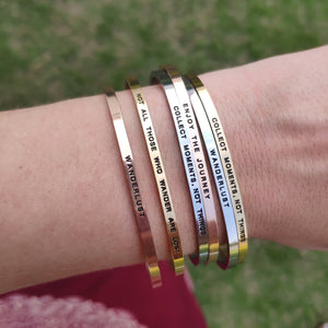 Mantra quote bracelet for women - Collect moments not things - Silver, Gold, Rose Gold - Travel Gift - Vagabond Life