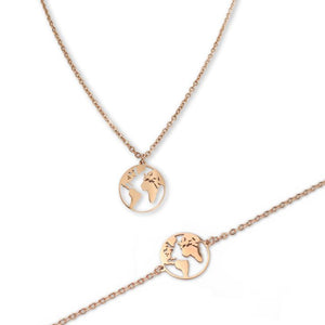 World Map Necklace & Bracelet Set