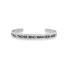 Load image into Gallery viewer, Mantra quote bracelet for men - Not all those who wander are lost - Silver -  Travel Gift - Vagabond Life