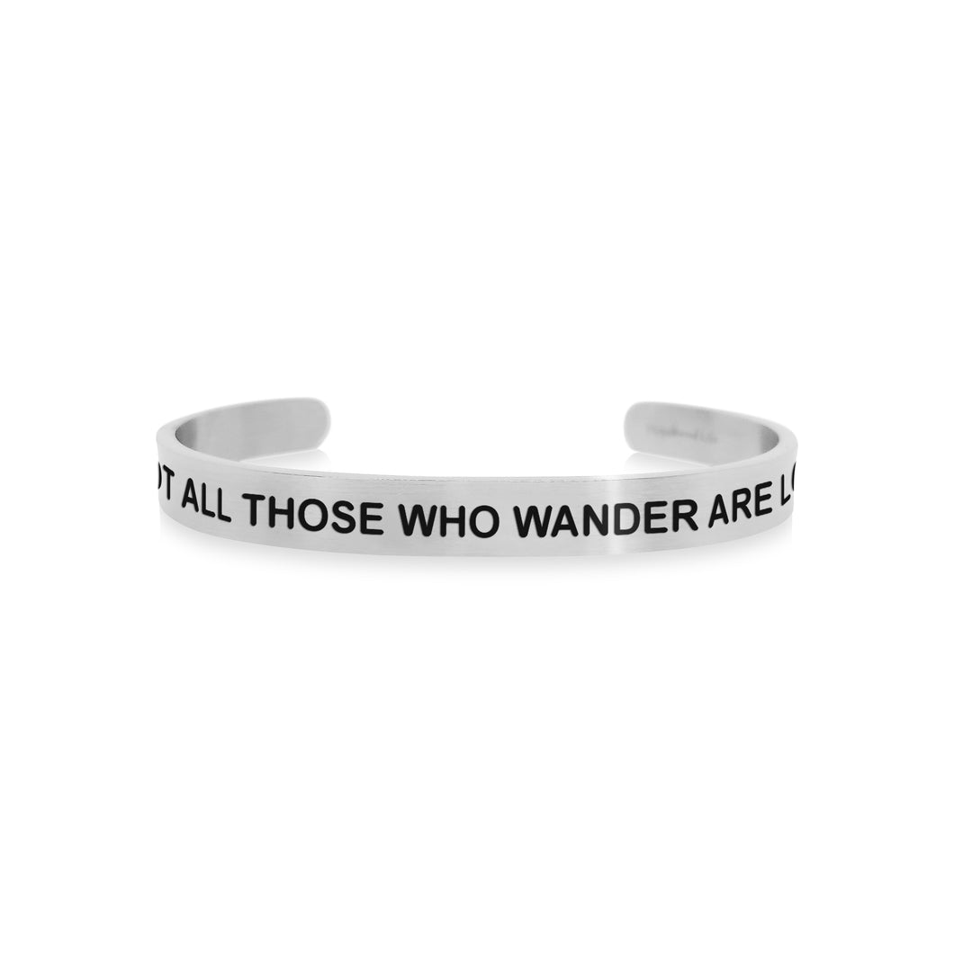 Mantra quote bracelet for men - Not all those who wander are lost - Silver -  Travel Gift - Vagabond Life