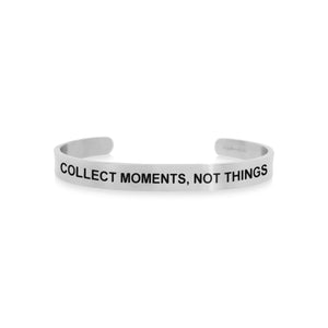 Mantra quote bracelet for men in Silver - Collect moments not things - Travel Gift - Vagabond Life