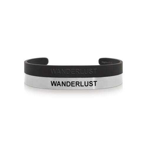 Mantra band for men - Wanderlust - Silver or Matte Black - Travel Gift - Vagabond Life