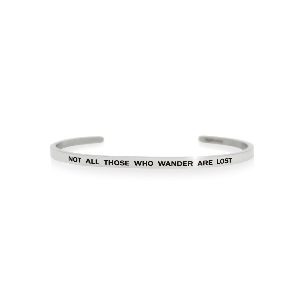 Mantra quote bracelet for women - Not all those who wander are lost - Silver - Travel Gift - Vagabond Life