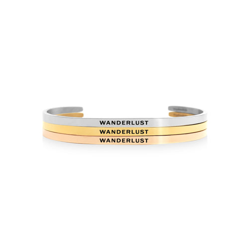 Mantra quote bracelet for women - Wanderlust - Silver, gold, rose gold - Travel Gift - Vagabond Life
