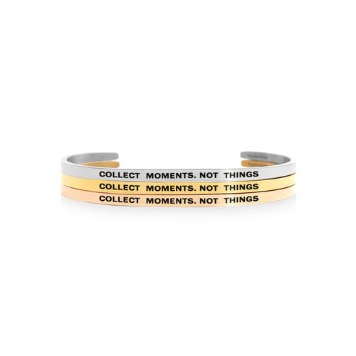 Mantra quote bracelet for women - Collect moments not things - Silver, Gold, Rose Gold - Travel Gift - Vagabond Life